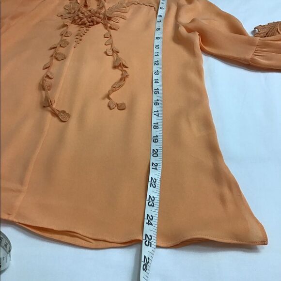 Kobi Halperin Eda Orange Peach Long Sleeve Silk Tie Front Blouse Size Small - Picture 5 of 7